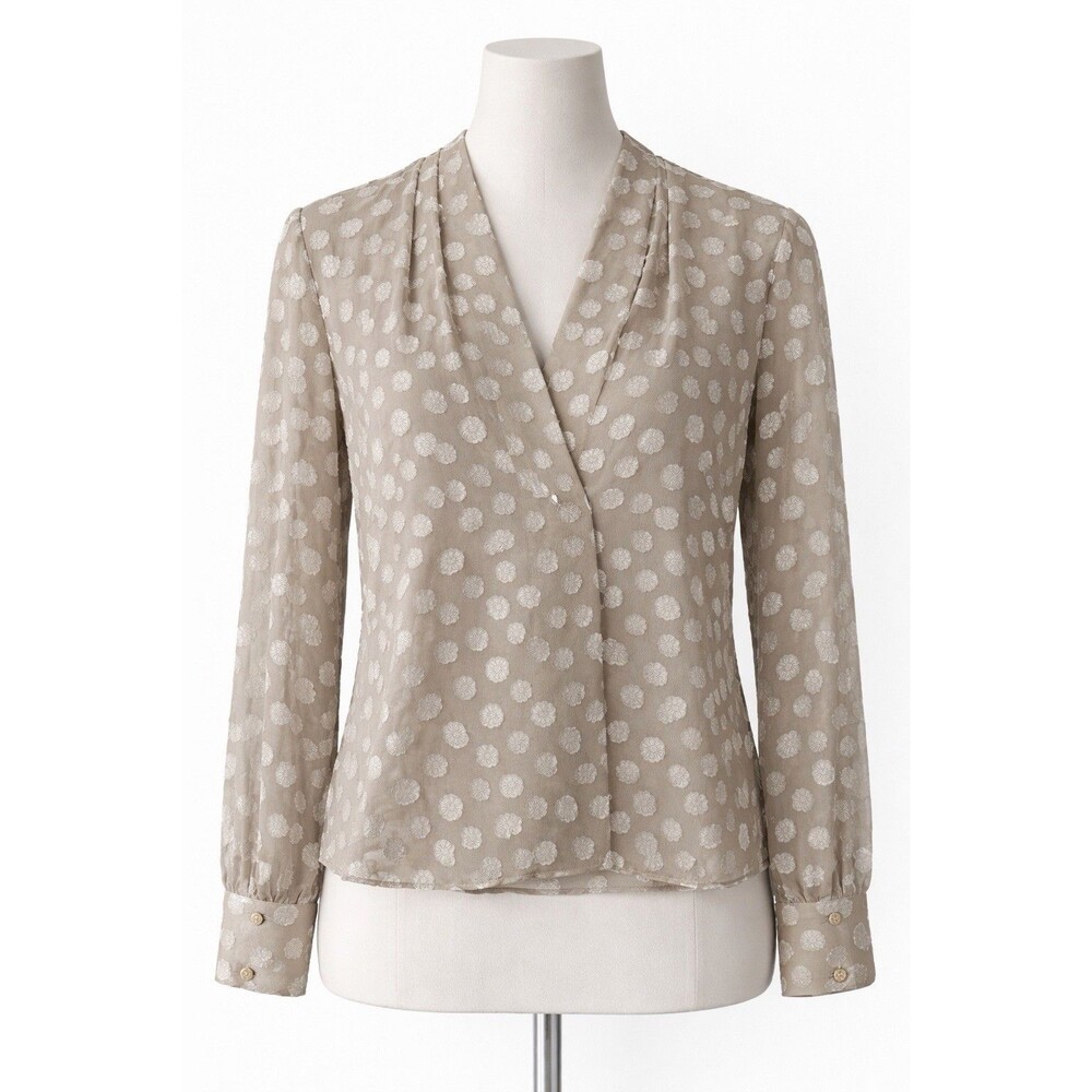 Calvin Klein Women's Shear Blouse Size Small Gold Long Sleeve V-Neck